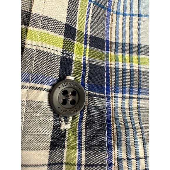 Marmot Plaid Short Sleeve Button Up Shirt Men’s M Blue Green Outdoor Hiking Work - Picture 4 of 14